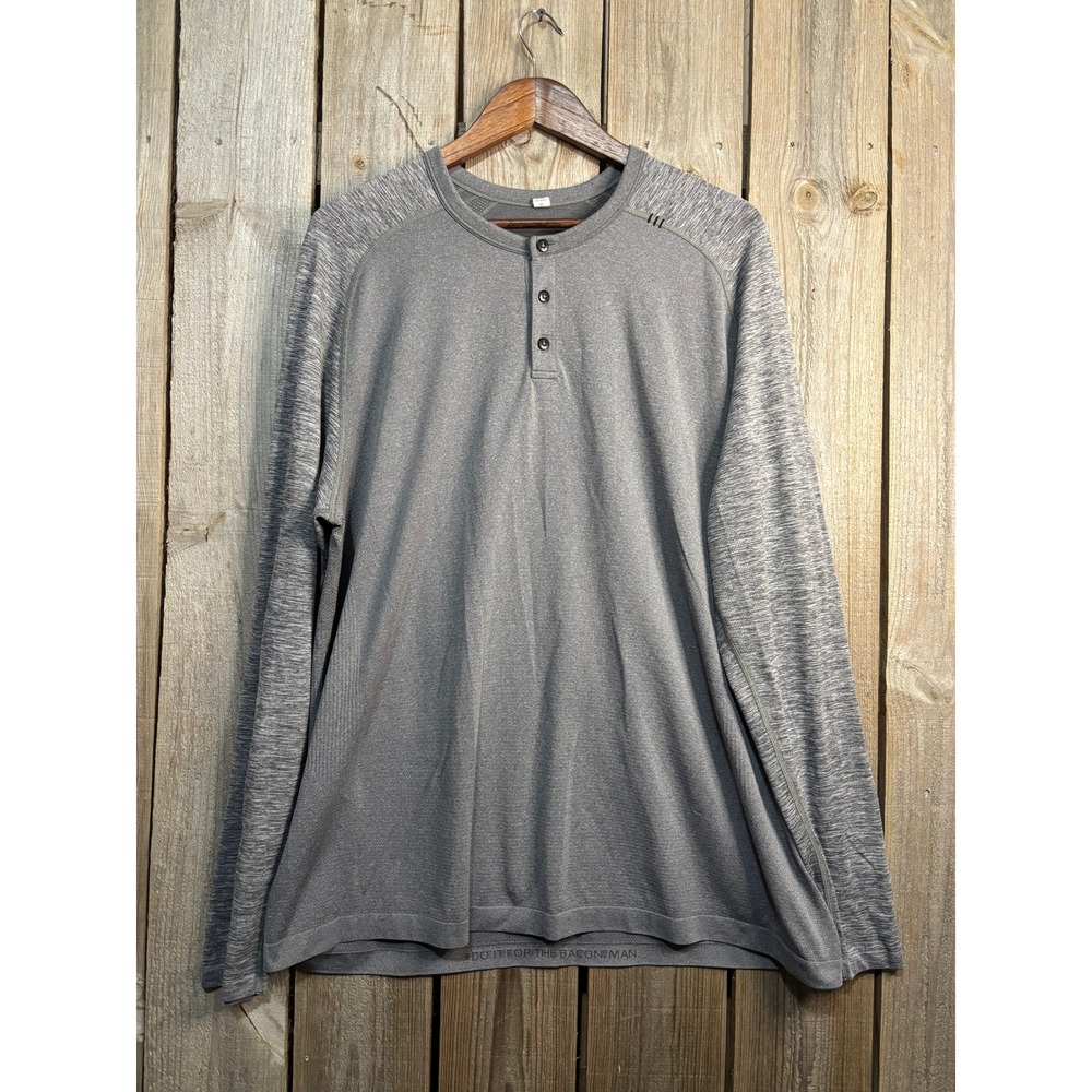 Lululemon Metal Vent Tech Henley Mens XXL Gray Long Sleeve Training Shirt Q5